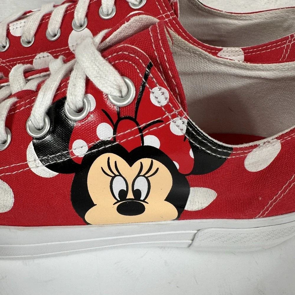Disney Minnie Mouse Low Top Court Canvas Lace Up Polka Dot Red Sneaker Shoes 11